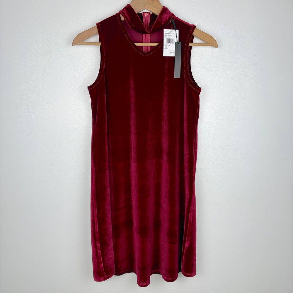 Penelope Tree Girls Mock Neck Velvet Dress Size 14 Red Holiday Vamp Whimsigoth